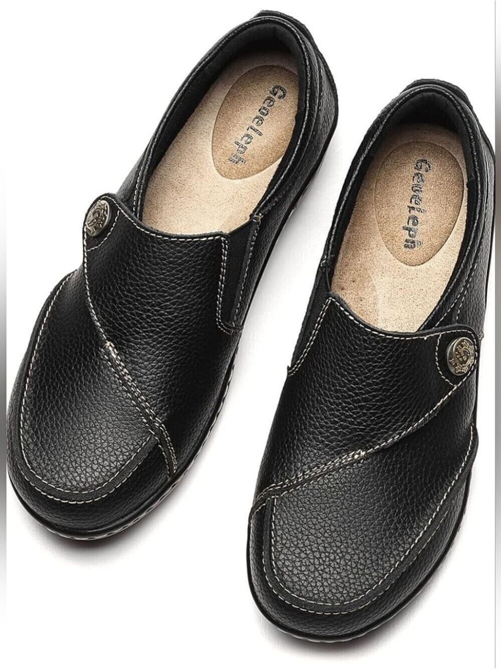 Geoeleph women's black pebbled leather casual slip-on loafers - Picture 5 of 9